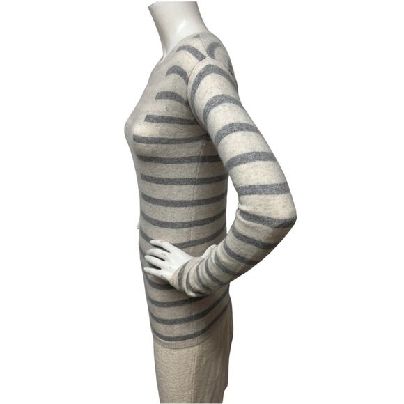 NEIMAN MARCUS 100% Cashmere Striped Pullover Sweater Heather Gray Vanilla XS - Picture 9 of 10